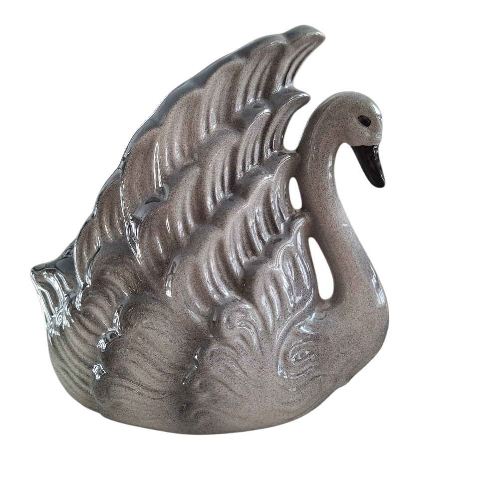 Vintage Mid Century Modern Gray Swan Figurine Planter Pottery Ceramic - Picture 2 of 10
